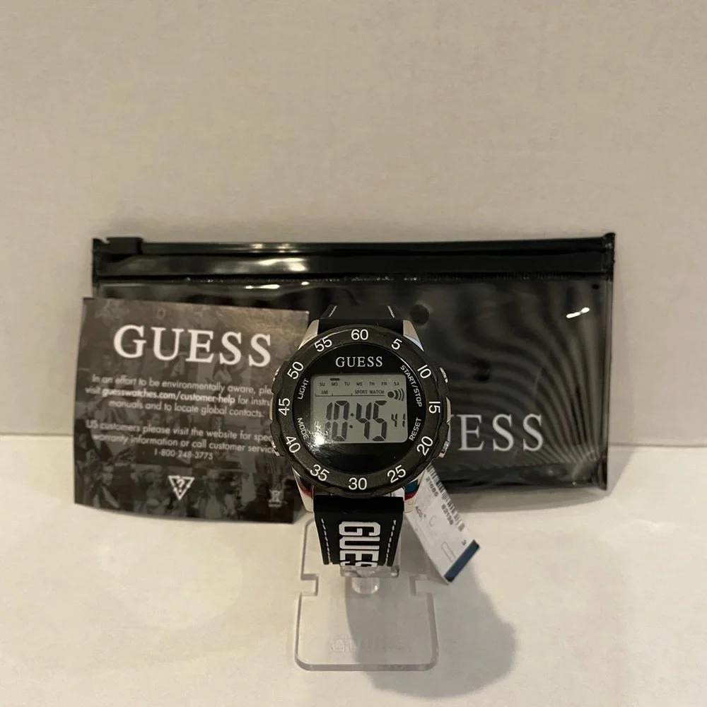 New GUESS Black/Silver/White Sporty UNISEX Watch